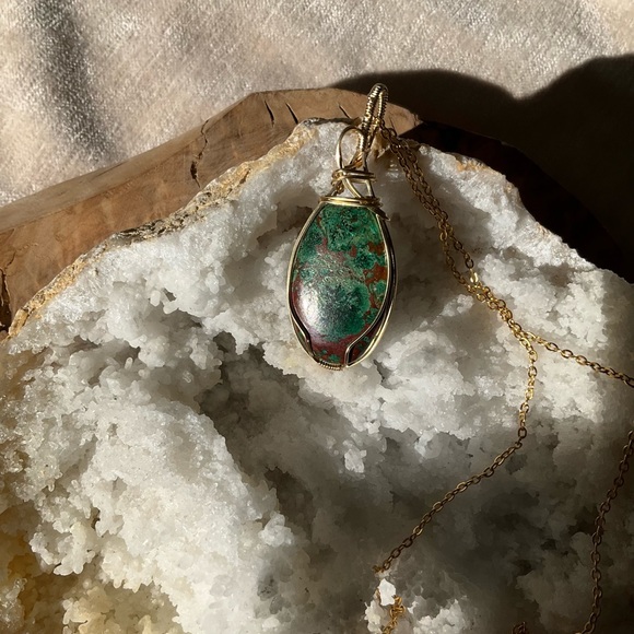 Chrysocolla Healing Stone Pendant in 14k gold fill frame - Picture 8 of 12